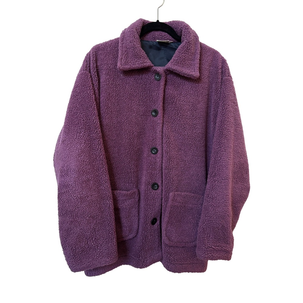 Vintage Cottage Cove Purple Sherpa Fleece Button Front Jacket Made UK Womens M